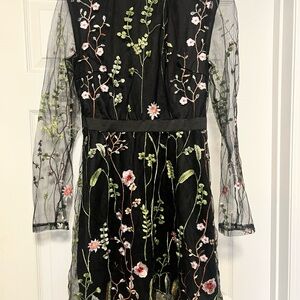 Floral Embroidered Black Dress